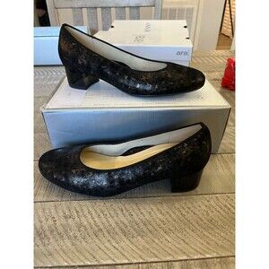 Ara Women's Pump Heels Black Bronze Metallic Block Heel Slip On Round